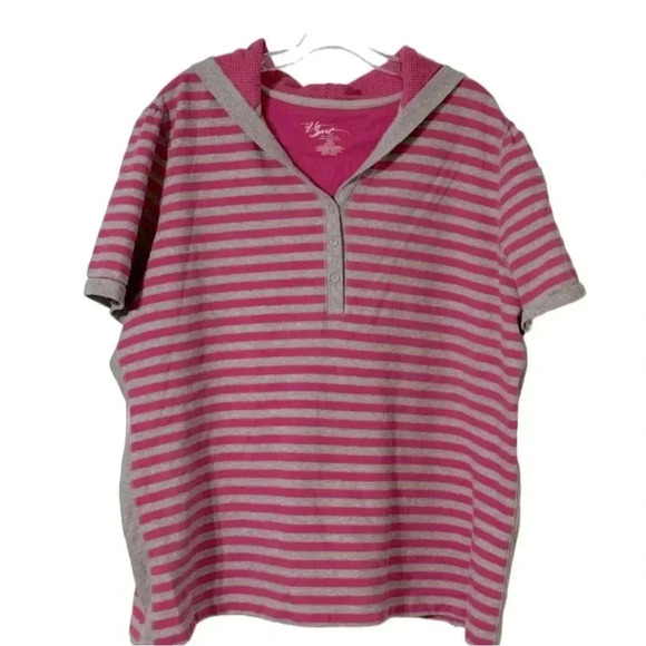 V Sports by Venezia Plus Size 26/28 Multicolor Striped Short Sleeve Hood… - Picture 2 of 5